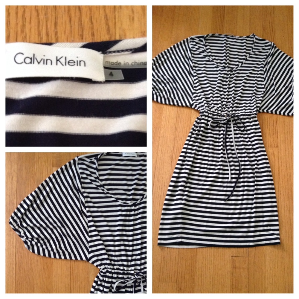Calvin Klein Navy and Cream Striped Dress